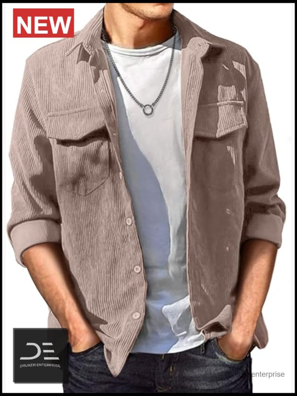 Men's Corduroy Button Down Shirt with Flap Pockets